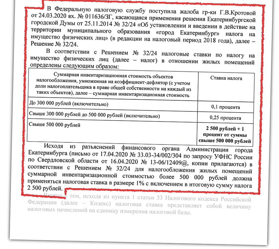Выдержка из запроса УФНС РФ по Свердловской области в Минфин.