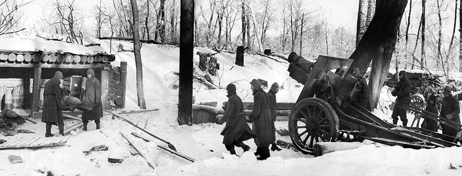 Артиллерийская позиция Голубой дивизии под Ленинградом. Зима 1942–1943 годов.