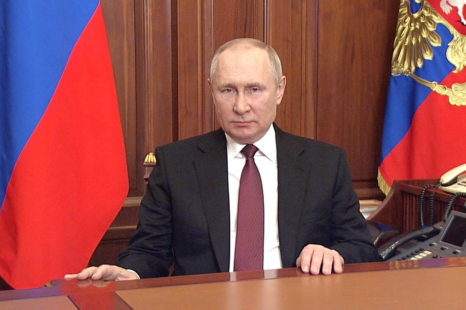 Президент РФ Владимир Путин во время обращения о начале специальной военной операции в Донбассе.