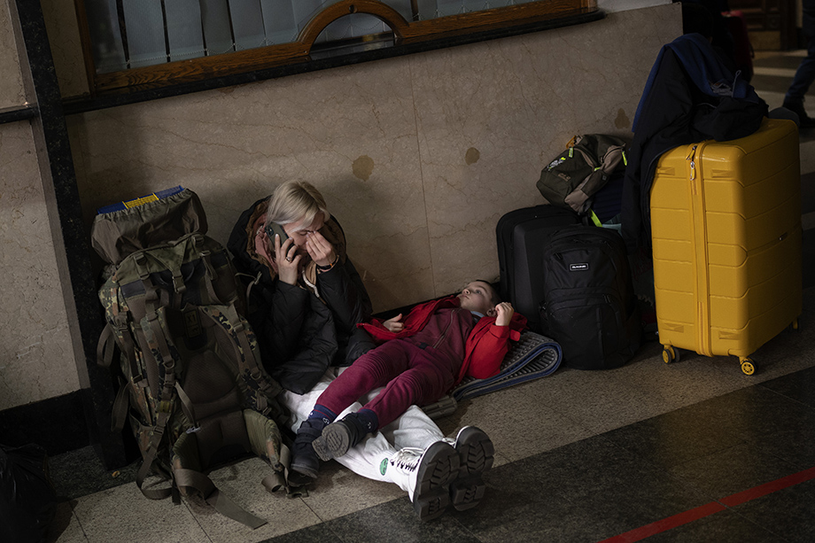 Железнодорожный вокзал Киева в день объявления военной операции РФ на Украине.