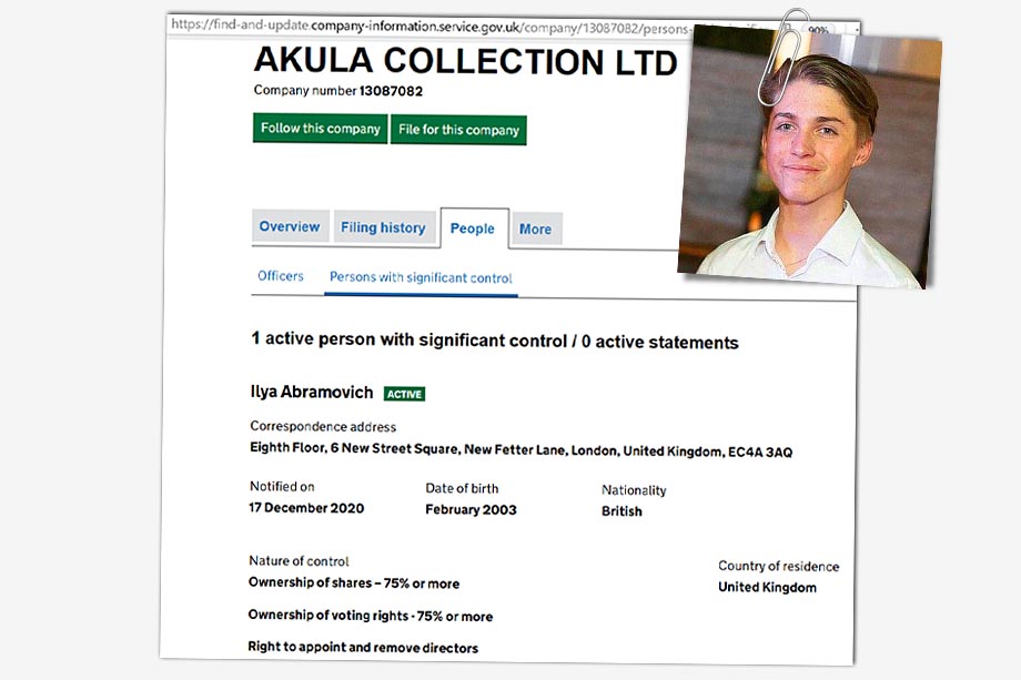 Илья Абрамович зарегистрировал в Лондоне компанию Akula Collection Ltd.