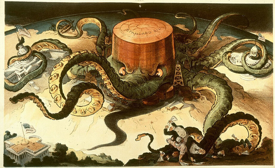 Компания Джона Рокфеллера Standard Oil к концу XIX века стала практически монополистом в добыче нефти. Но в 1909 году федеральный суд США предписал распустить компанию, обвинённую в заговоре с целью ограничения свободы торговли.