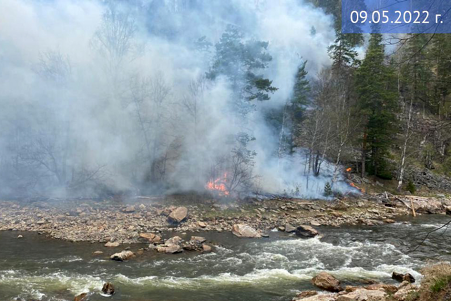 Лесной пожар в Южно-Уральском заповеднике в Башкирии.