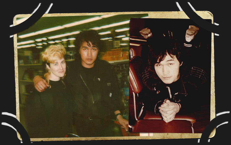 Джоанна Стингрей: «Слева: полароид, я с Виктором в Японии. Весна, 1990 год. Справа: Виктор на репетиции “Кино”».