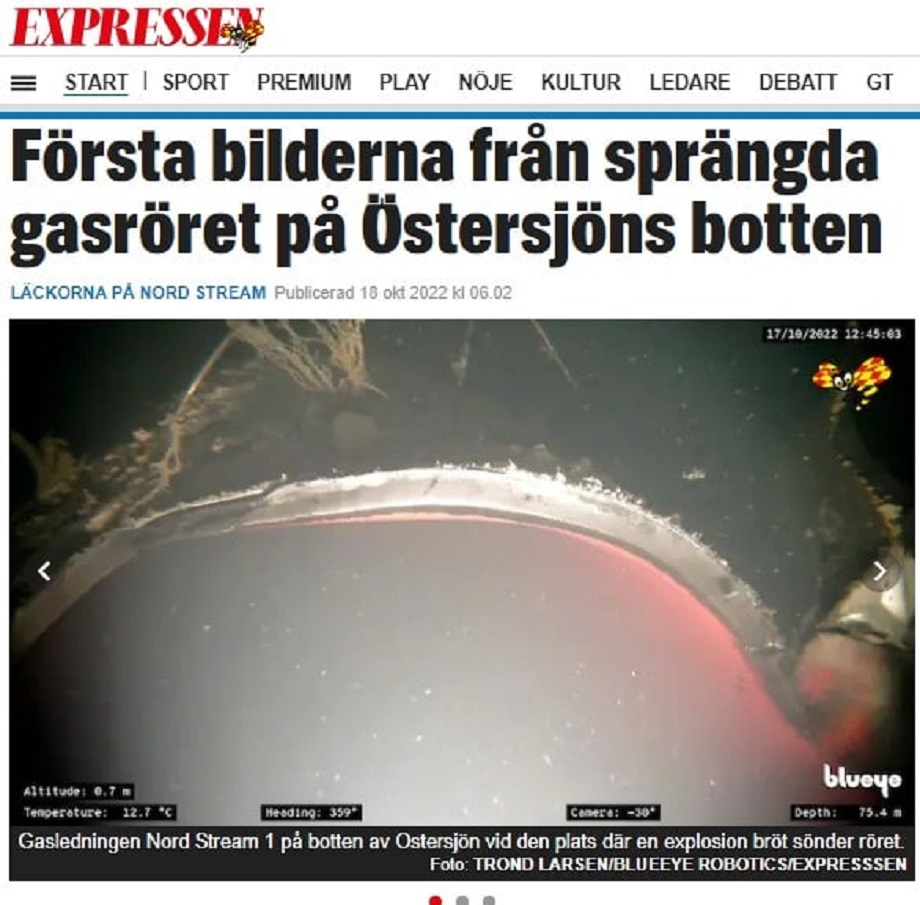 Шведская газета Expressen показывает повреждения на «Северном потоке – 1»