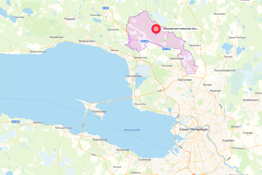 Юкковское сельское поселение находится в нескольких километрах от Санкт-Петербурга.