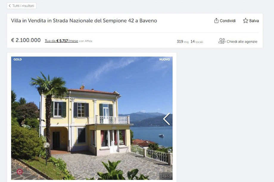 В архивном объявлении указано, что дом под номером 42 расположен на улице Nazionale Sempione.