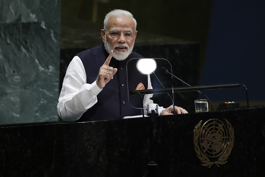 Премьер-министр Индии Нарендра Моди во время выступления на 74-й сессии Генеральной Ассамблеи ООН.