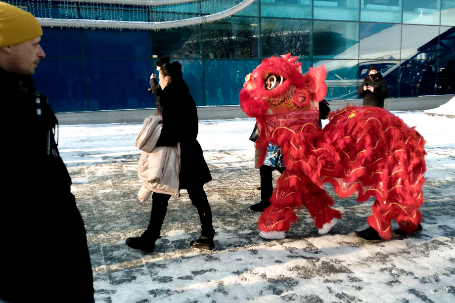ВДНХ. Китайский красный лев идёт на шоу.
