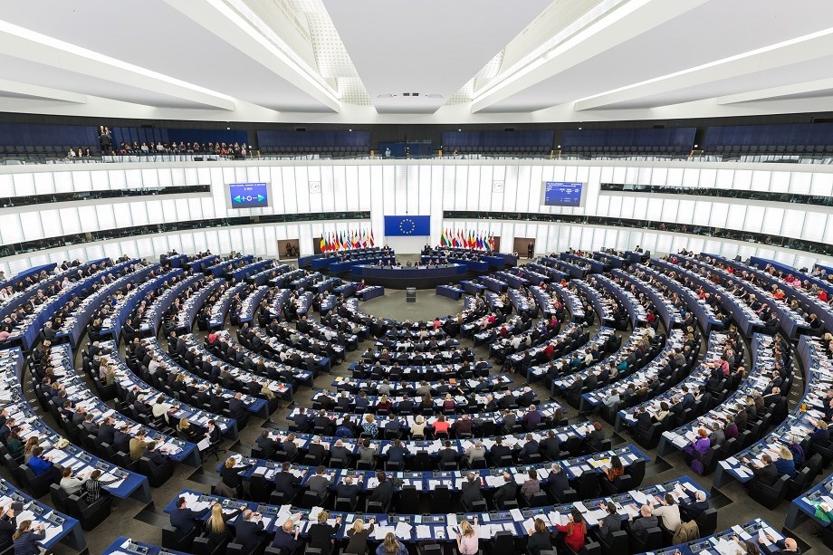Зал заседаний Европейского парламента в Страсбурге.