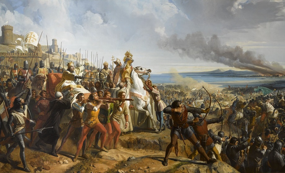 Картина французского художника Шарля Ларивьера «Битва при Монжизаре». Сражение между силами Иерусалимского королевства (крестоносцев) и армией Айюбидов.