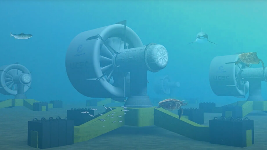 Смоделированное действие турбин в океанских течениях.