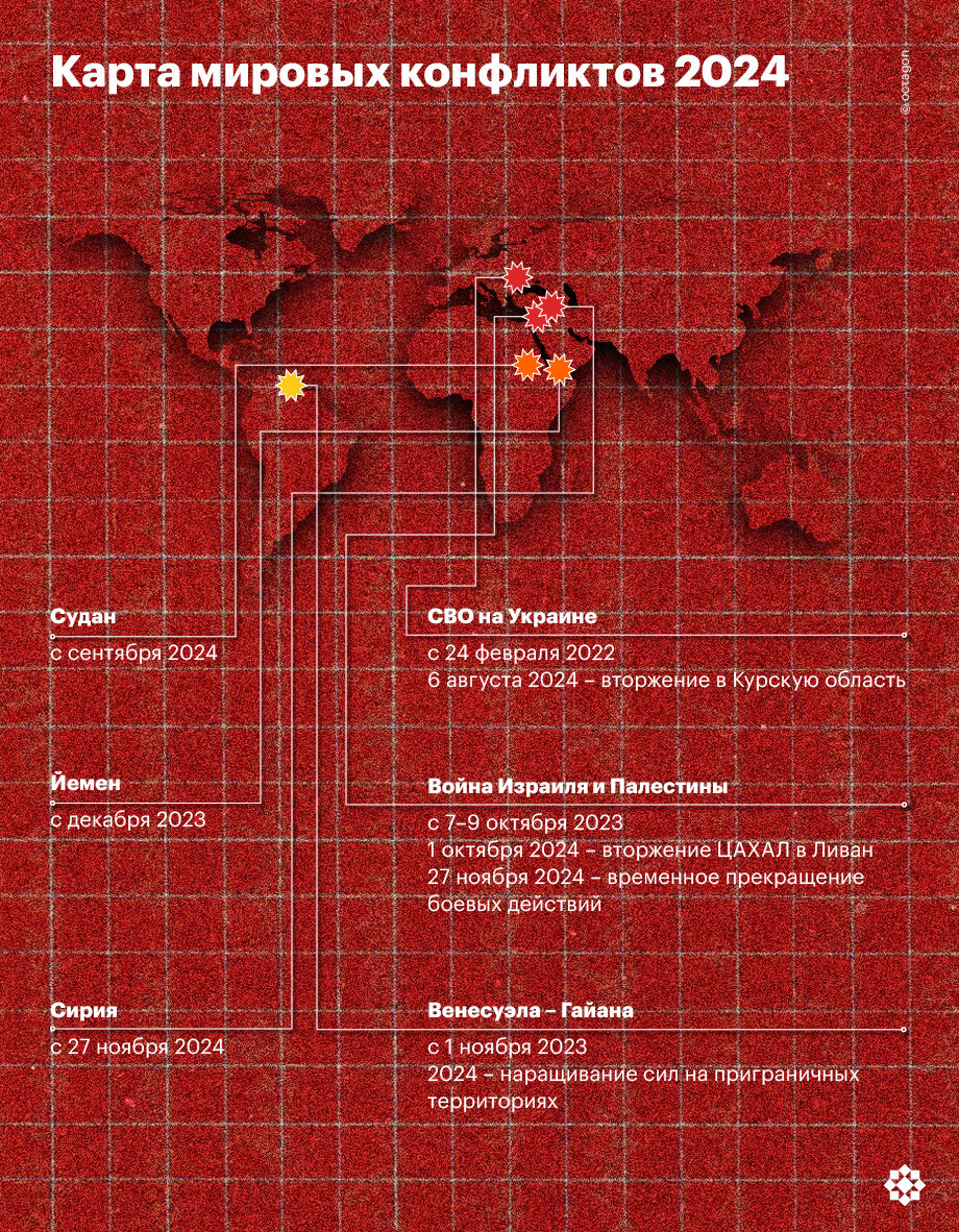 Карта военных конфликтов в 2024 году.